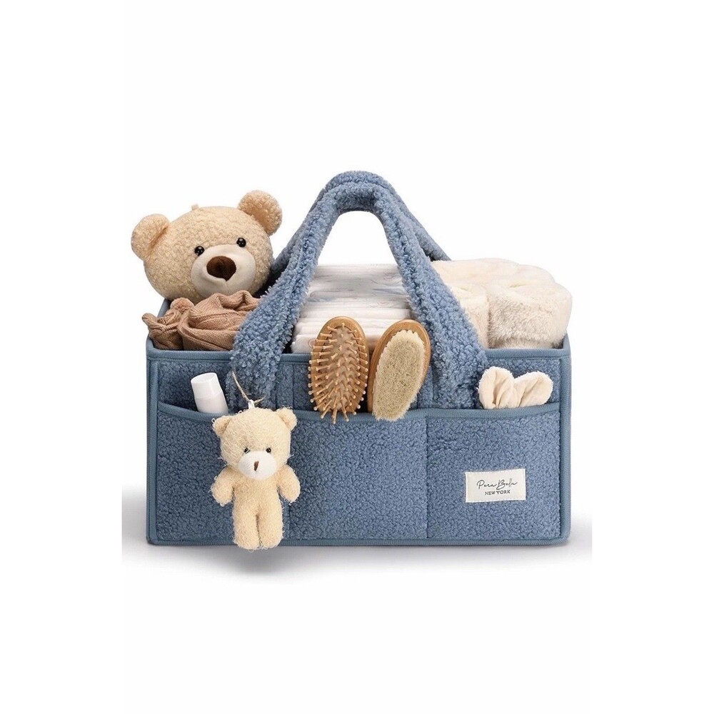 PeraBella Diaper Caddy Organizer Basket with Handle Blue Baby Nursery